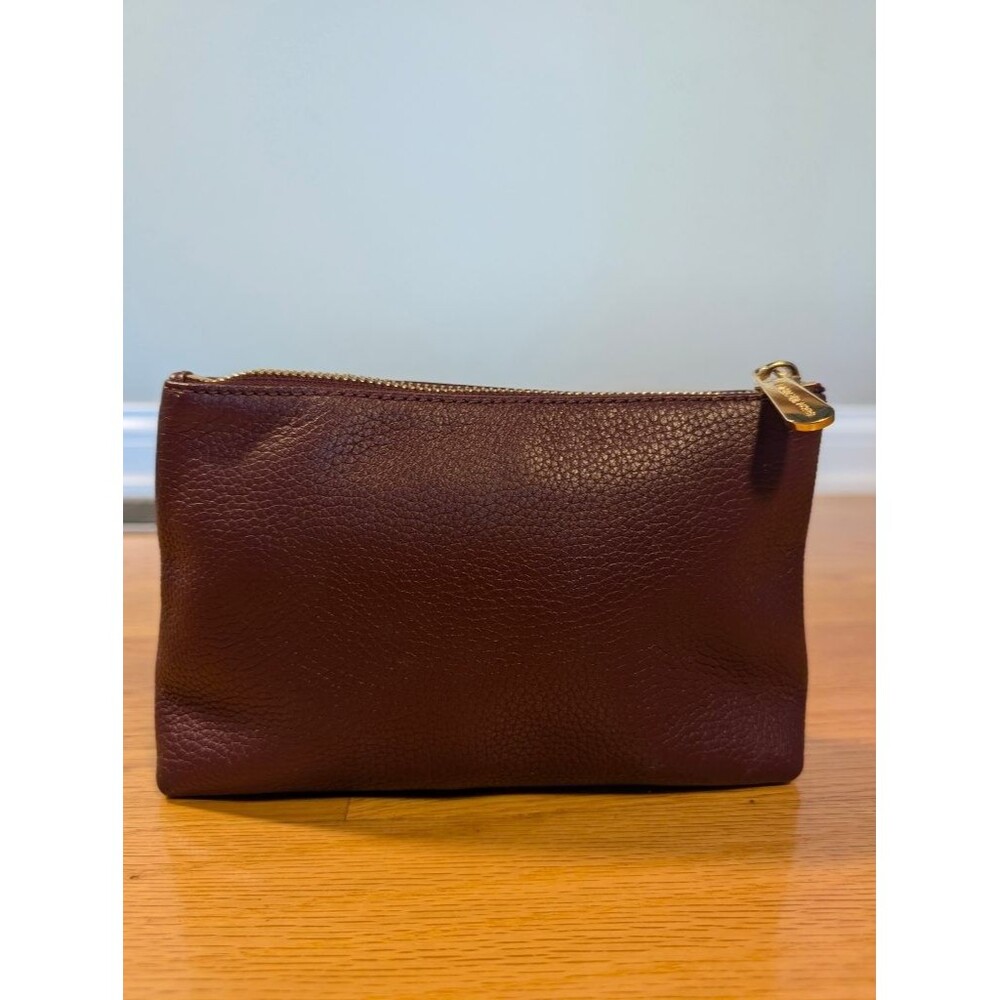 Michael Kors Fulton Burgundy Pebbled Leather Zip Pouch Clutch Wristlet Bag - Picture 2 of 10